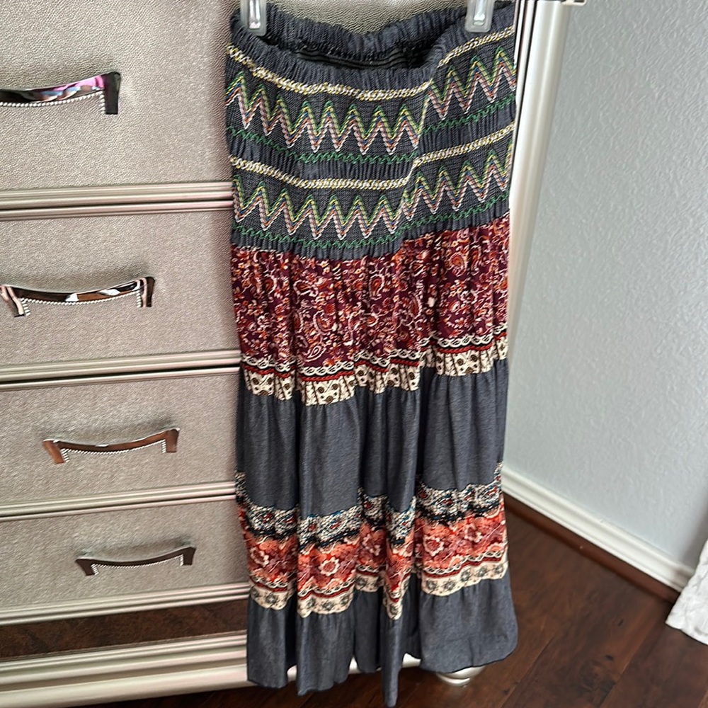 Boho Maxi Skirt in Charcoal with Multicolor Print